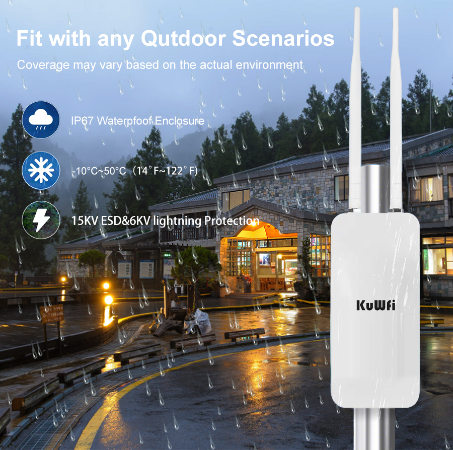 KuWFi 1200Mbps 2.4G&5.8G AP Repeater Mode 100Mbps RJ45 Outdoor Access Point with SMA Antenna