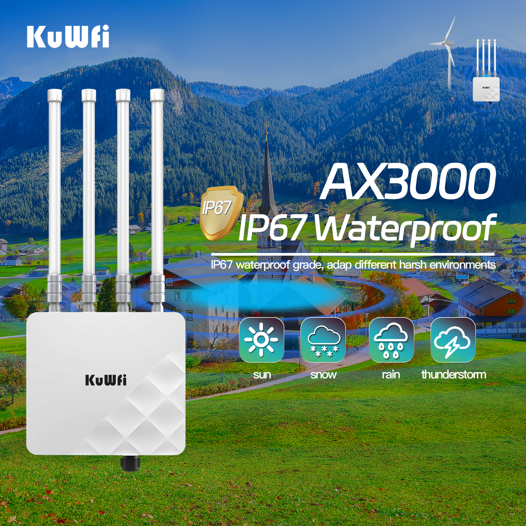 KuWFi WiFi6 3000Mbps 500meters 360 Wifi Full Coverage Gigabit Port Outdoor Access Point for School Use