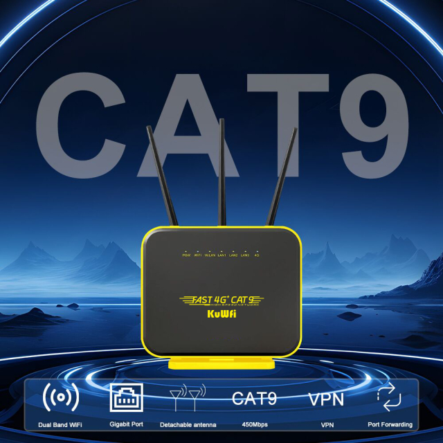 Cat9 Speed KuWFi 1200Mbps Detachable antenna Full Gigabit VPN Function Indoor 4g Wireless Router with 4*RJ45 Port