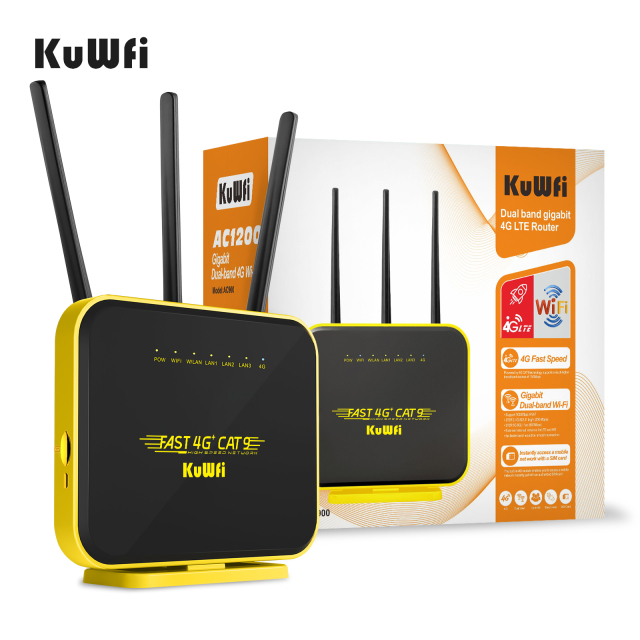 Cat9 Speed KuWFi 1200Mbps Detachable antenna Full Gigabit VPN Function Indoor 4g Wireless Router with 4*RJ45 Port