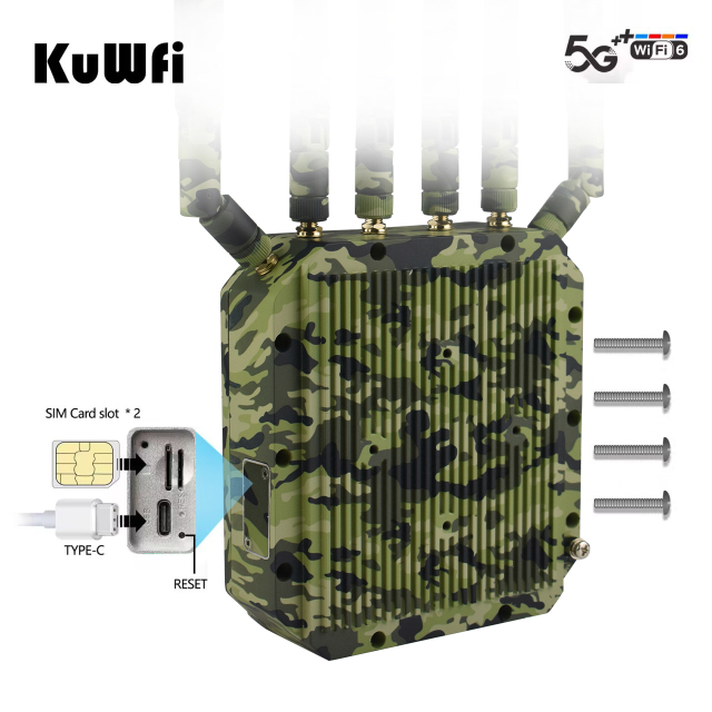 KuWFi Multi Sim Router AX3000 NSA SA 2.5G Port IP67 Waterproof Outdoor WiFi 5g Sim Router for Pier Use