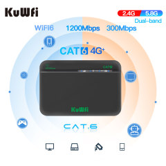 KuWFi 1200Mbps dual band Unlock Wifi Hotspot 64users Outdoor Mini 4G+ Wireless Lte Cat6 Router for Rv Camping Use