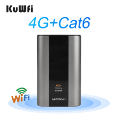 KuWFi Flashlight+LAN Port+TS9 Antenna Cat6 6400mAh Battery Portable Outdoor 4G+ wifi Router with Sim Card Slot
