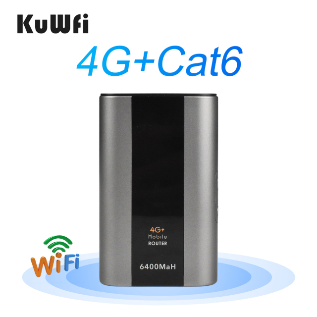 KuWFi Flashlight+LAN Port+TS9 Antenna Cat6 6400mAh Battery Portable Outdoor 4G+ wifi Router with Sim Card Slot
