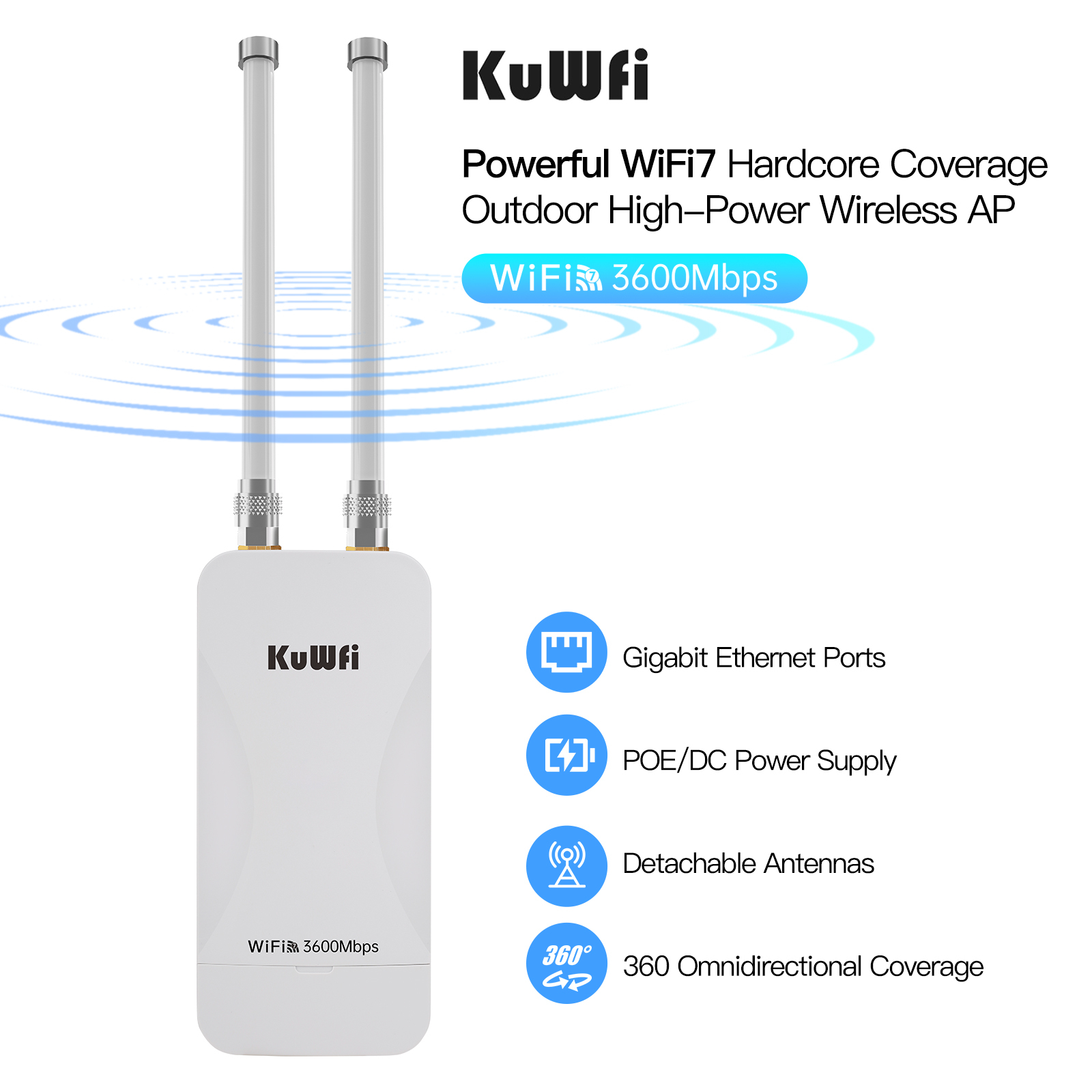 KuWFi WiFi7 3600Mbps Solar Powered 2.5G Port Community wifi 48V POE waterproof Outdoor Access Point