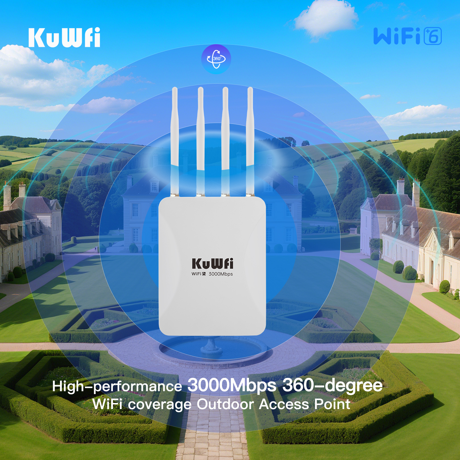 KuWFi 3000Mbps WiFi6 Repeteur Community Wifi 2.5G Port Waterproof IP65 Outdoor Access Point for Village