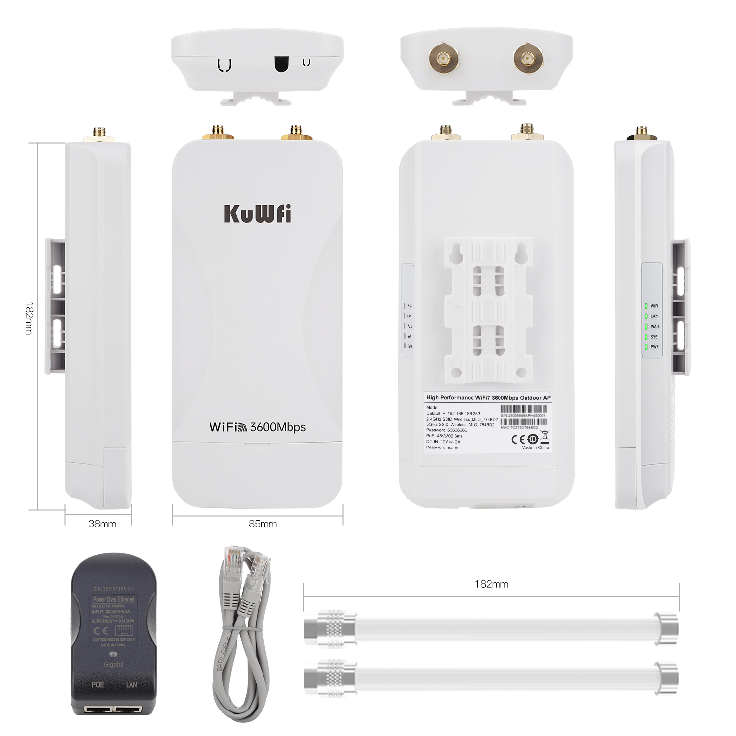 KuWFi WiFi7 3600Mbps Solar Powered 2.5G Port Community wifi 48V POE waterproof Outdoor Access Point