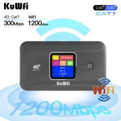 KuWFi 2.4G 5.8G 1200Mbps Mini Router Cat6 mini portable travel Wifi Router Cat7 4g Router with 3000mAh Battery