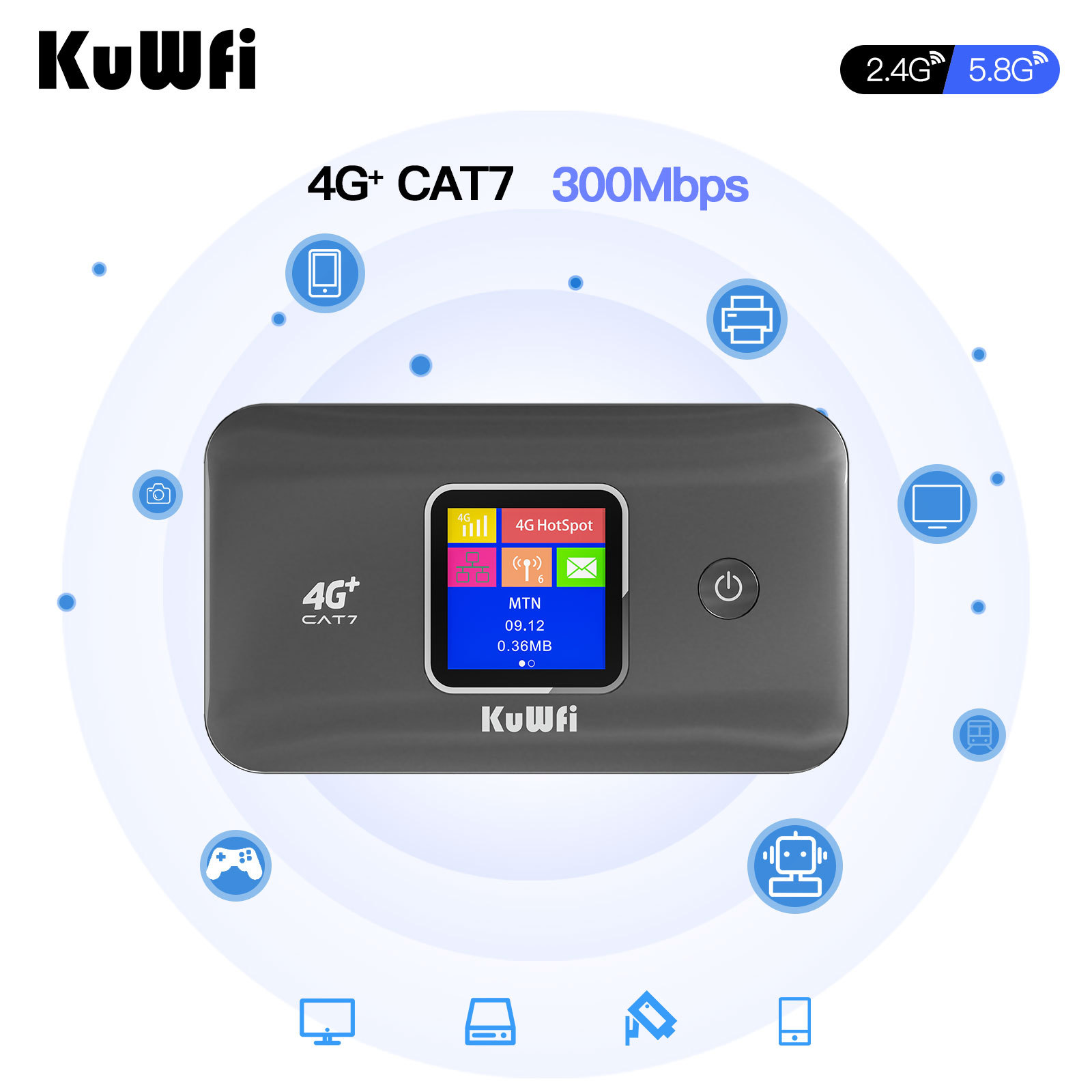 KuWFi 2.4G 5.8G 1200Mbps Mini Router Cat6 mini portable travel Wifi Router Cat7 4g Router with 3000mAh Battery