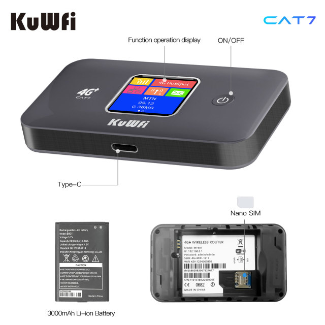 KuWFi 2.4G 5.8G 1200Mbps Mini Router Cat6 mini portable travel Wifi Router Cat7 4g Router with 3000mAh Battery