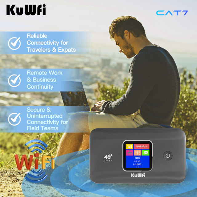 KuWFi 2.4G 5.8G 1200Mbps Mini Router Cat6 mini portable travel Wifi Router Cat7 4g Router with 3000mAh Battery