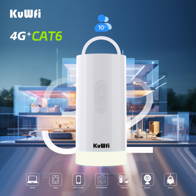 10000mAh Solar Power Bank KuWFi 1200Mbps 4G+ Cat6 Router Color Camping Light IMEI 4G WiFi Router for Camping