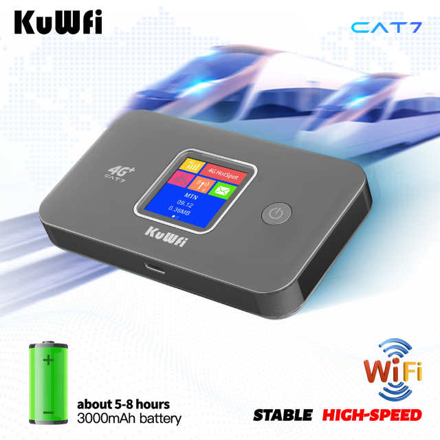 KuWFi 2.4G 5.8G 1200Mbps Mini Router Cat6 mini portable travel Wifi Router Cat7 4g Router with 3000mAh Battery