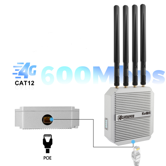 KuWFi 2.4G&5.8GHz 1800Mbps Gigabit Port Cat12 Speed  4g+ Outdoor IP67 4G Sim Card Router