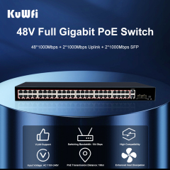 KuWFi 48 Port Poe104Gbps VLAN High Density Full Gigabit Industrial-Grade Lightning Uplink SFP 48v Poe Switch