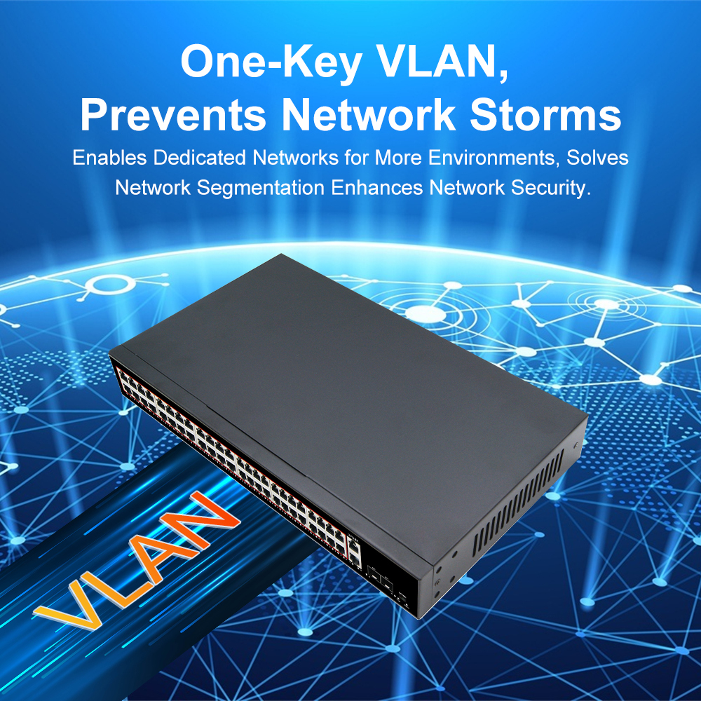 KuWFi 48 Port Poe104Gbps VLAN High Density Full Gigabit Industrial-Grade Lightning Uplink SFP 48v Poe Switch