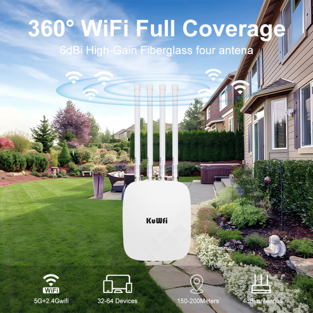 KuWFi AX5400 Dual Band Industrial AP 360° Wifi6 Repeater GE IP67 Long Range Outdoor Wifi Access Point