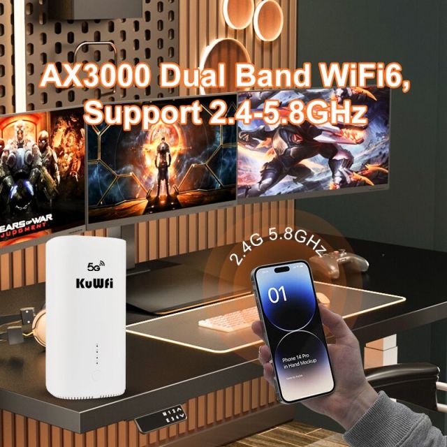 KuWFi 3000Mbps dual band VPN Office Home Lock Band indoor 5g Wifi6 Lte Wifi Router with 3*1000Mbps Port