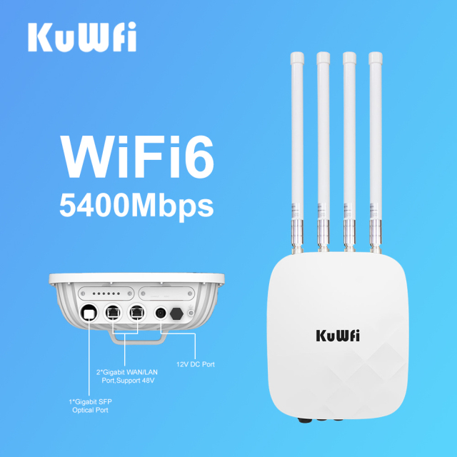 KuWFi AX5400 Dual Band Industrial AP 360° Wifi6 Repeater GE IP67 Long Range Outdoor Wifi Access Point
