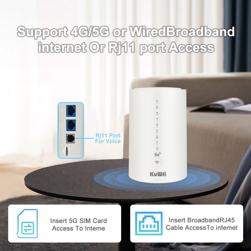 KuWFi NSA/SA AX3000 High Speed Gigabit RJ45 Port Wifi 6 5g WiFi SIM Card Router with RJ11 Port