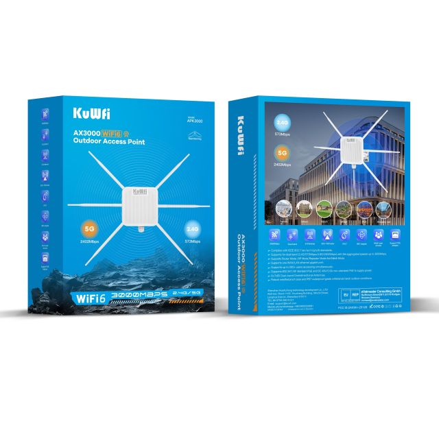 KuWFi High Power PA 3000Mbps Industrial Wifi6 Remote Management Mesh Repeater Long Range IP67 Outdoor Access Point