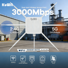 KuWFi High Power PA 3000Mbps Industrial Wifi6 Remote Management Mesh Repeater Long Range IP67 Outdoor Access Point
