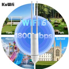 KuWFi 2.4G&5.8GHz PA+LAN1800Mbps Wifi6 Extender Mesh Repeater Gigabit 48V Solar IP65 Long Range Outdoor Access Point