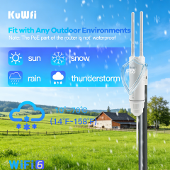 KuWFi 2.4G&5.8GHz PA+LAN1800Mbps Wifi6 Extender Mesh Repeater Gigabit 48V Solar IP65 Long Range Outdoor Access Point