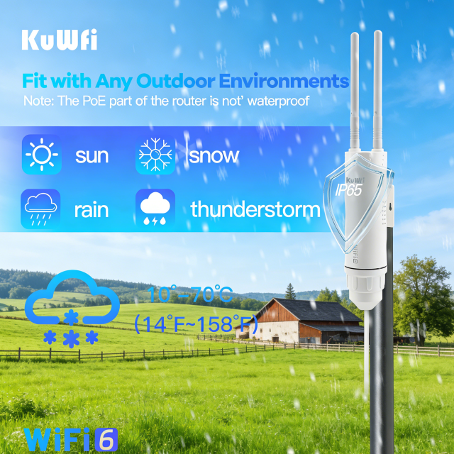 KuWFi 2.4G&5.8GHz PA+LAN1800Mbps Wifi6 Extender Mesh Repeater Gigabit 48V Solar IP65 Long Range Outdoor Access Point
