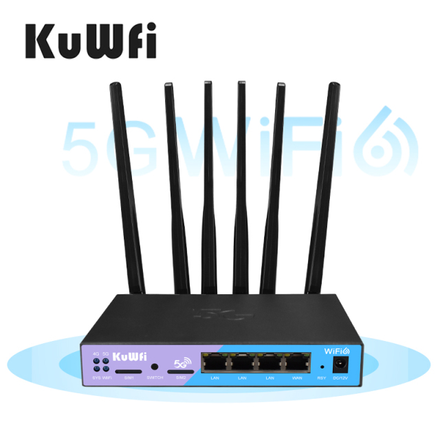 KuWFi Global Band NR SA NSA L2TP OpenVPN Industrial Gigabit Port 5g Cpe Router with Dual Sim Card Slot