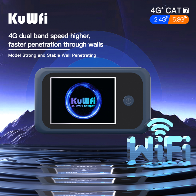 KuWFi CAT7 1200Mbps Dual Band Global Band Travel Hotspot Pocket 4g+ Mobile Sim Card Lte Router