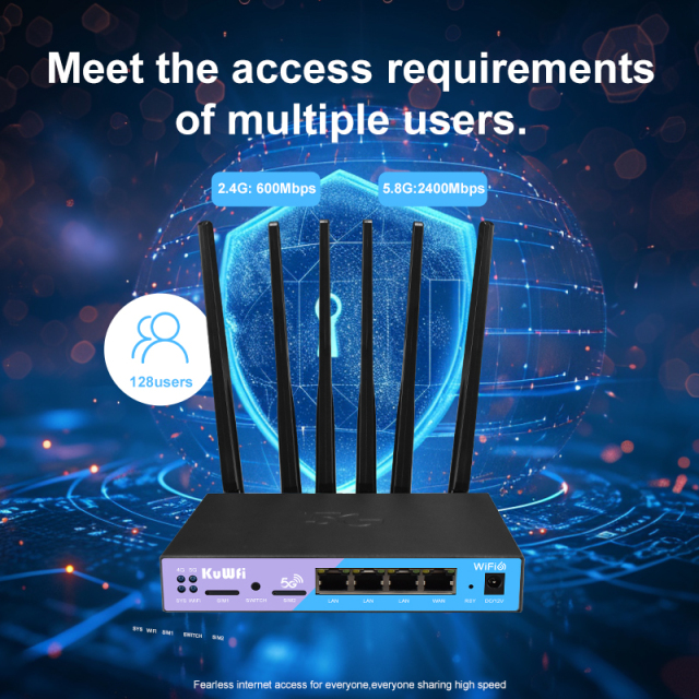KuWFi Global Band NR SA NSA L2TP OpenVPN Industrial Gigabit Port 5g Cpe Router with Dual Sim Card Slot