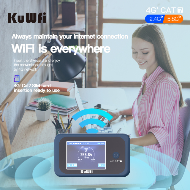 KuWFi CAT7 1200Mbps Dual Band Global Band Travel Hotspot Pocket 4g+ Mobile Sim Card Lte Router