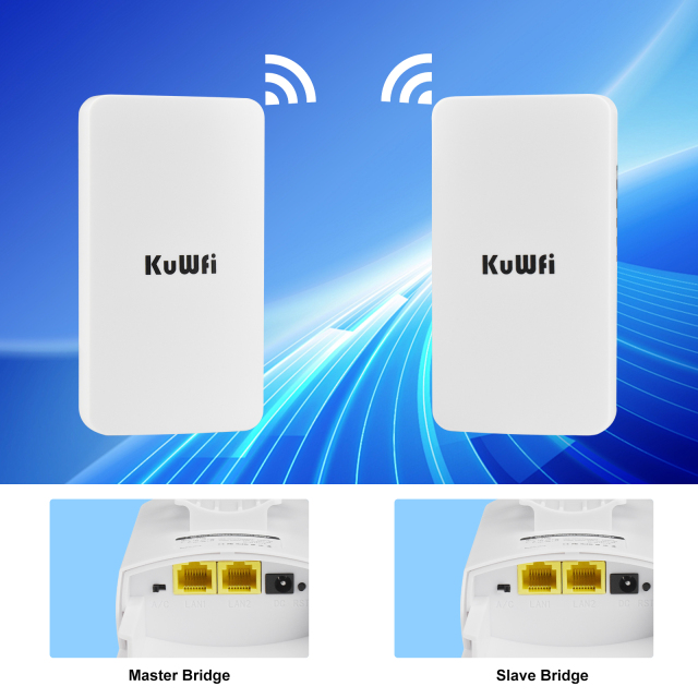 KuWFi 1KM PTP Long Range 2.4GIp65 Waterproof Repeater Outdoor Point to Point Wireless CPE Bridge