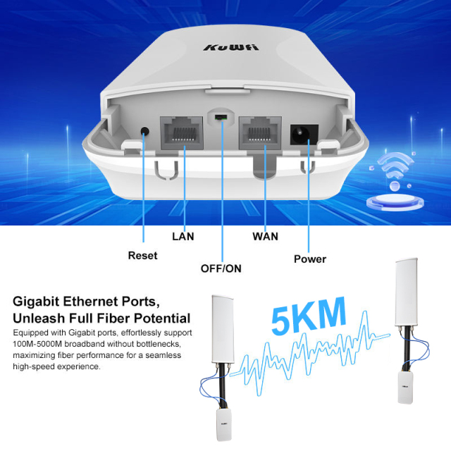 KuWFi 17dBi 90° Direction Antenna One-click Pairing Waterproof Base Station 5KM Wireless CPE Bridge