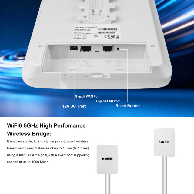 KuWFi 24V POE Solar 5ghz 10KM 15KM PTP PTMP Base Station TDMA Bridge Support Starlink Kit Support