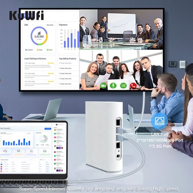 KuWFi Ax3000 Wifi6 2 Sim Card VPN P2TP Dual Band NFC Function 5g Sim Router with 2.5G Port