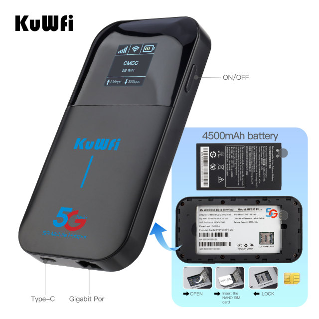 KuWFi 5G Ultra-Fast Speeds Stable signal Connectivity LCD WiFi6 Dual Band 5g Outdoor Cpe Sim Router for Remote Work