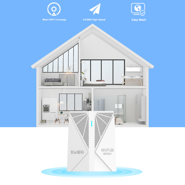 KuWFi Mesh wifi System AX3000 Dual Band Gigabit Quad-Core CPU Android App Control Wi-Fi 6 Router