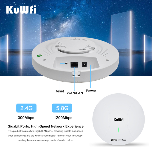 KuWFi Indoor WiFi 6 Access Point Ceiling Mount Dual Band Gigabit Port 1500Mbps AP