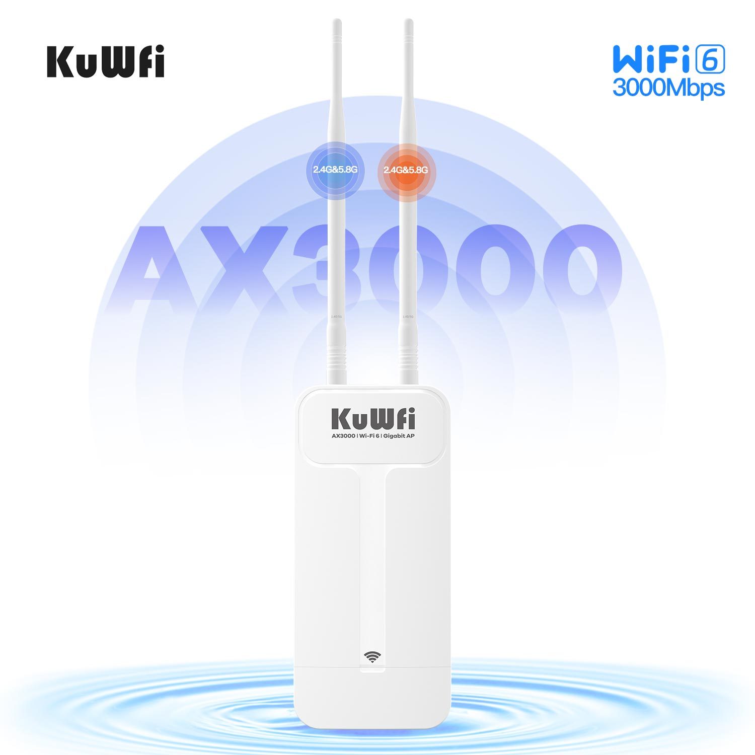 KuWFi 300meters Dual Band AX3000 WiFi6 Wifi Extender Wide-area 48V POE 12V DC Solar IP65 Outdoor Access Point