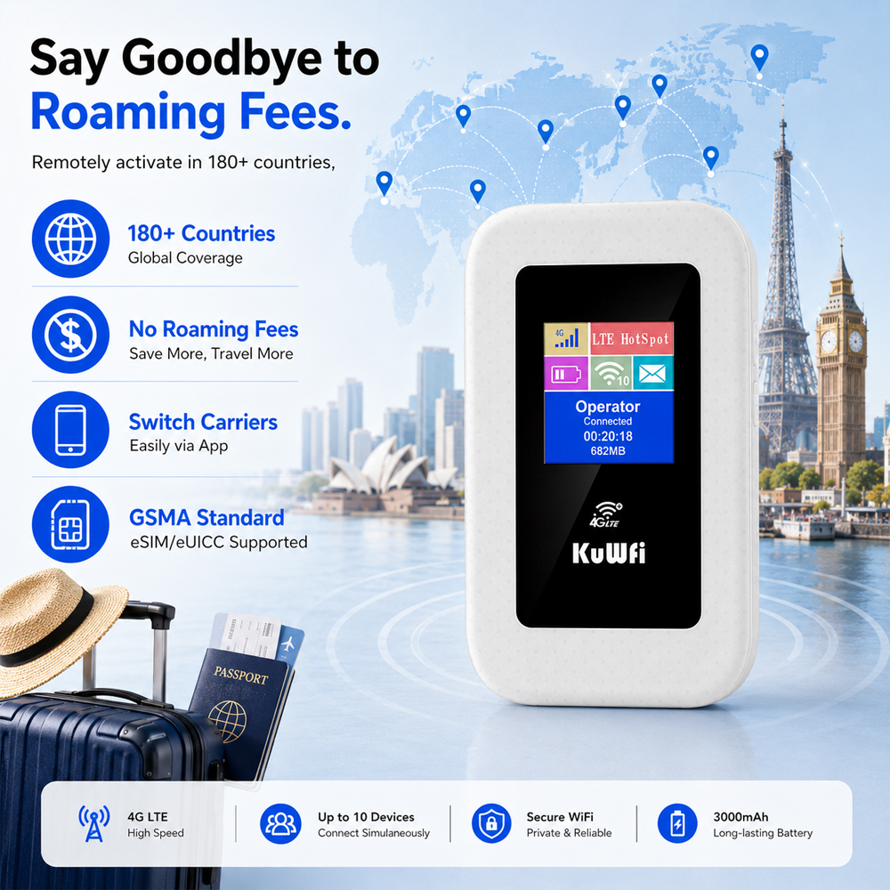 KuWFi Global Band Mobile Esim Sim Card Slot Plug and Play Internet Portable 4g Wifi Routers for Study Abroad