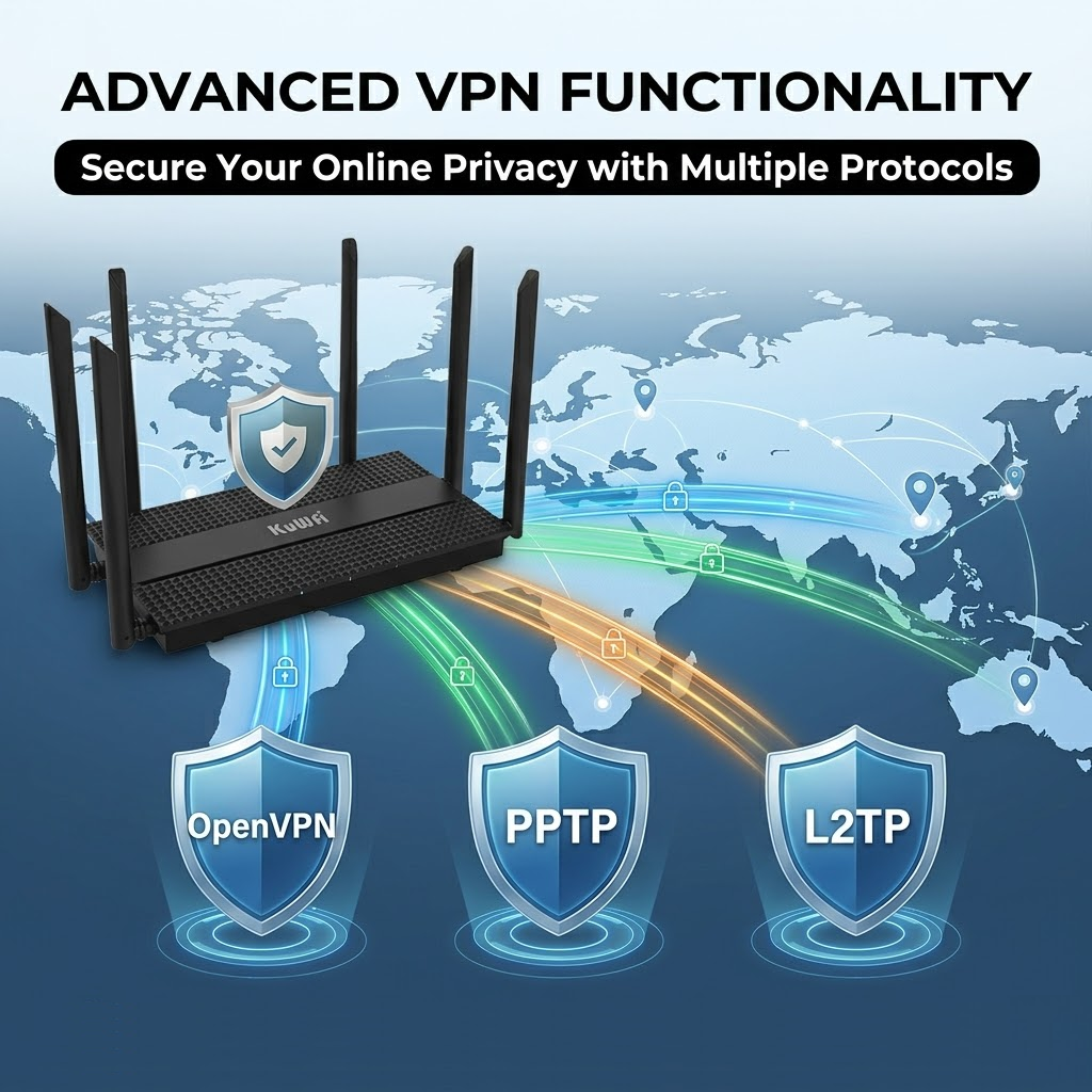 KuWFi 3000Mbps Dual Band DHCP Server WiFi6 6*5dBi Antennas Home Office Network Wireless Router with 4+1 Gigabit Port