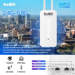 KuWFi 300meters Dual Band AX3000 WiFi6 Wifi Extender Wide-area 48V POE 12V DC Solar IP65 Outdoor Access Point