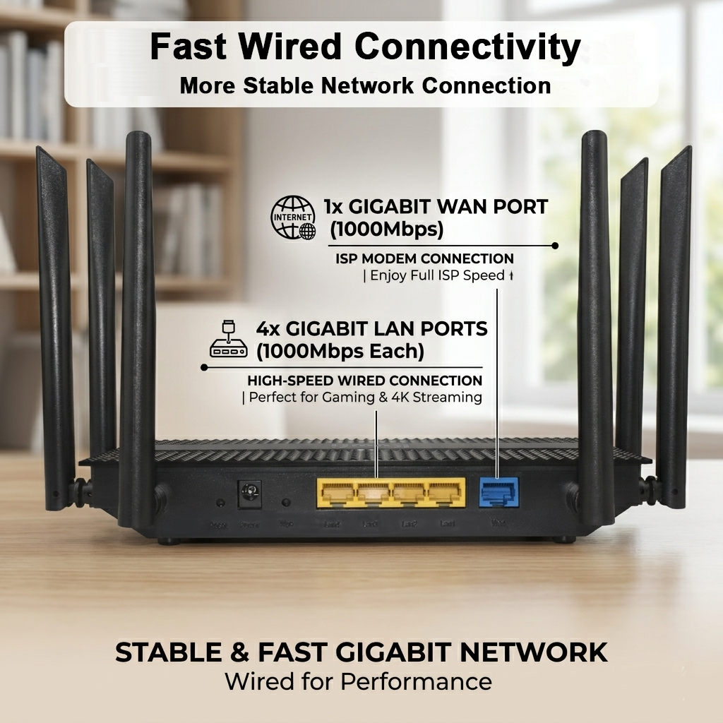 KuWFi 3000Mbps Dual Band DHCP Server WiFi6 6*5dBi Antennas Home Office Network Wireless Router with 4+1 Gigabit Port