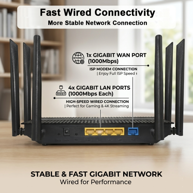 KuWFi 3000Mbps Dual Band DHCP Server WiFi6 6*5dBi Antennas Home Office Network Wireless Router with 4+1 Gigabit Port