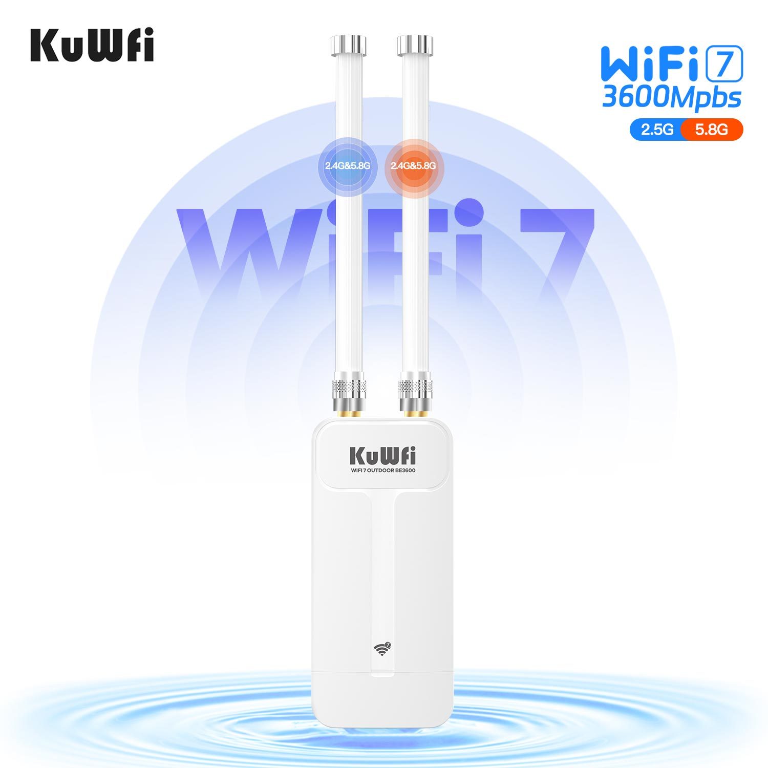 KuWFi WiFi7 3600Mbps Dual Band 128users 2.5G PoE 400meters IP65 Waterproof Solar Outdoor ap for Campus Wifi