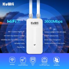 KuWFi WiFi7 3600Mbps Dual Band 128users 2.5G PoE 400meters IP65 Waterproof Solar Outdoor ap for Campus Wifi