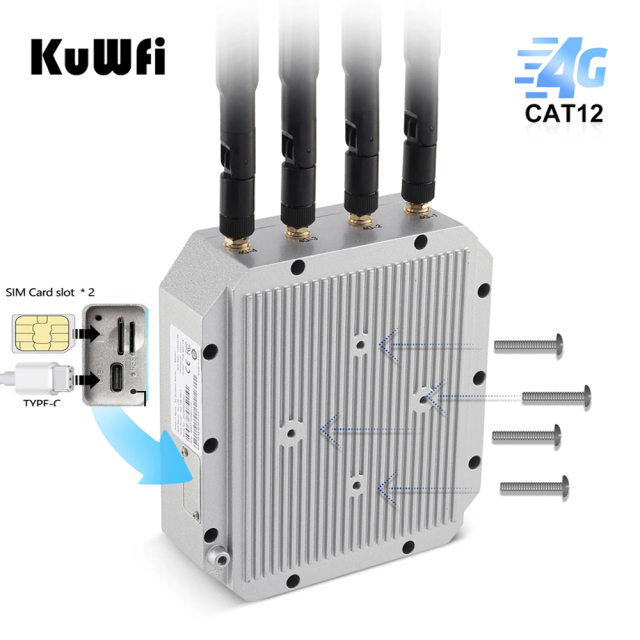 KuWFi 2.4G&5.8GHz 1800Mbps Gigabit Port Cat12 Speed 4g+ Outdoor IP67 4G Sim Card Router