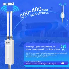 KuWFi WiFi7 3600Mbps Dual Band 128users 2.5G PoE 400meters IP65 Waterproof Solar Outdoor ap for Campus Wifi